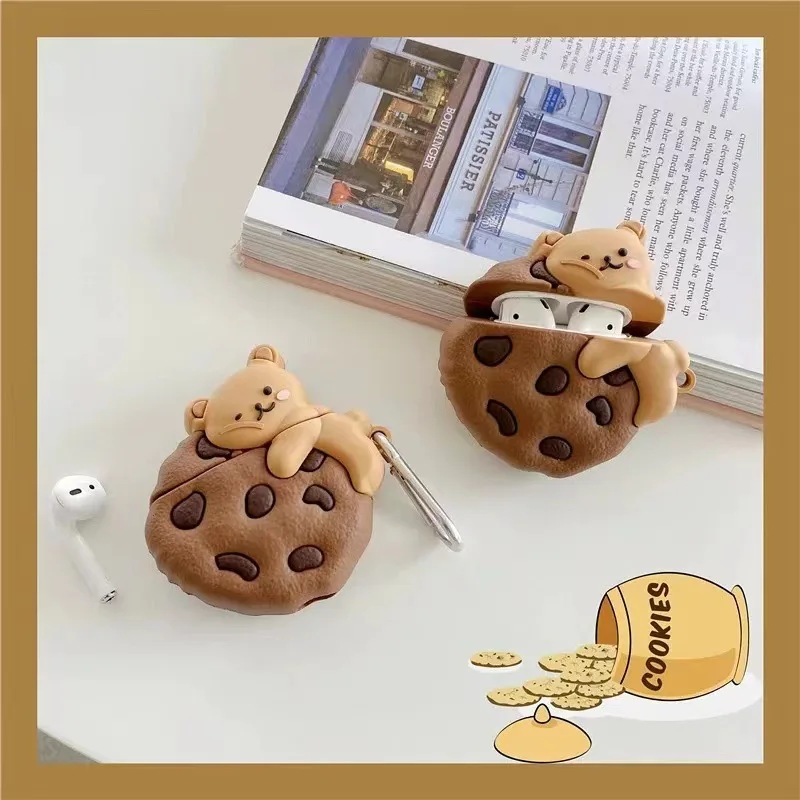 Earphone Case For Airpods Pro Cute Cartoon Earbuds Cover For Airpods 3 Little Bear Cookies 3D Case For Airpods 1 2 Pro 2 Coque
