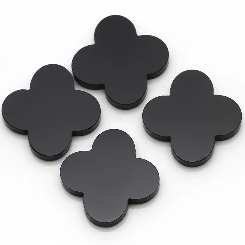 50Pcs Natural Black Onyx Agate Four Leaf Clover Loose Gemstone for Handmade Jewelry DIY Pendant Bracelet Craft Making Supplies