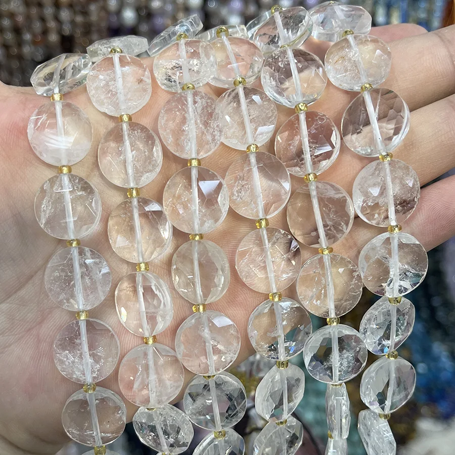 

Natural White Crystal Round Cake Shape Faceted Bead Loose Beads For DIY Handmade Bracelet Necklace Accessories 15'15mm