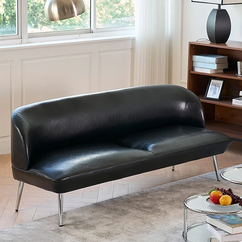 Retro green leather art bedroom ultra-narrow double small sofa