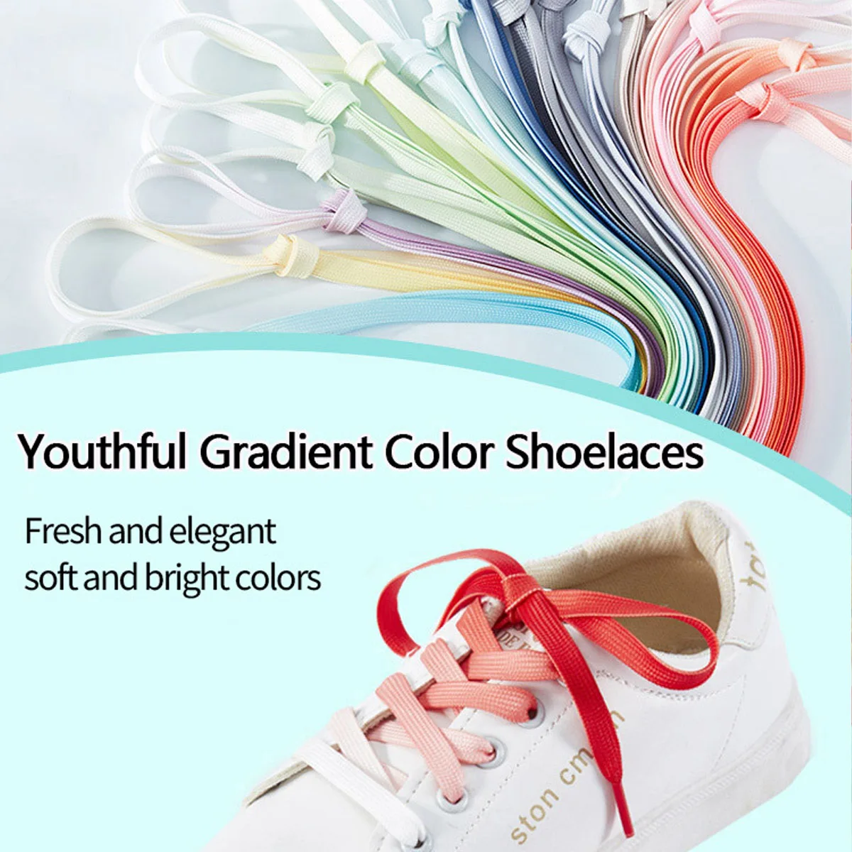 1Pair Candy Gradient Silk Shoelaces Colorful Rainbow Replacement Shoelaces for Canvas Shoes Boots Party Camping Decor