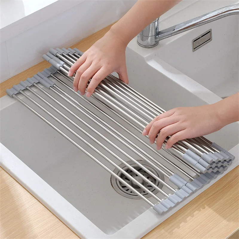 Foldable Stainless Steel Sink Drain Curtain Multifunctional Tableware Drainer Rack Heat Resistant Insulation Pad Kitchen Tools