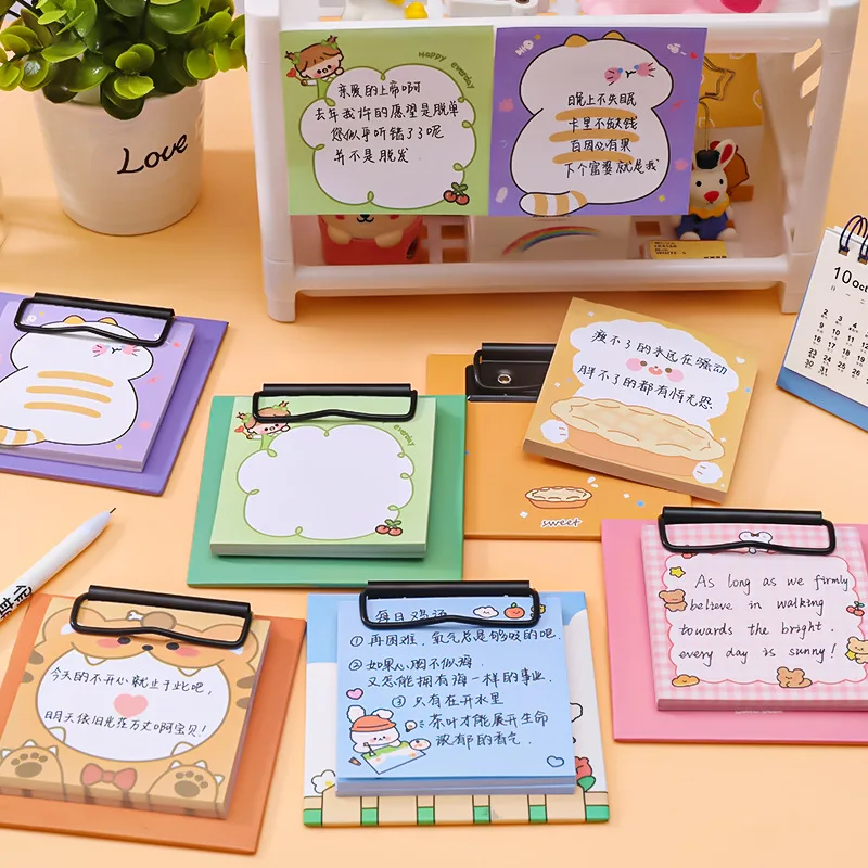 Cartoon Board Clip Sticky Note Book Student Ins Girl Memo Sticky Note Study Office Non-sticky Message Paper  Kawaii Stationery