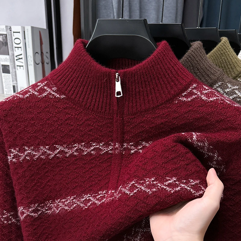 جودة فاخرة رجل طويل الأكمام تريكو رشاقته وهمية الرقبة سستة كابل غرزة غير تشوه بلوفر شتوي الترفيه الرجال القمم #2