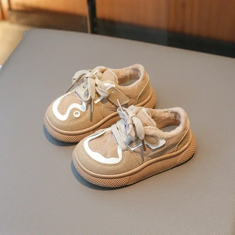 Autumn Winter Children Board Shoes Girls Boys Thick Sole Non-slip Causal Shoes Warm Plush Kids Fashion Sneakers Cotton Shoes