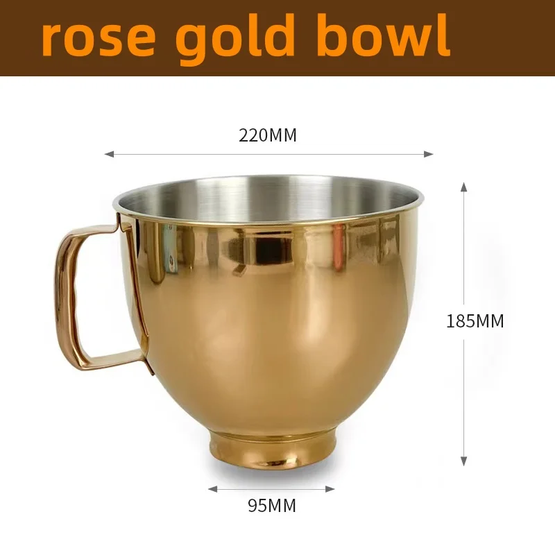 2024 Radiant Gold Stainless Steel Fits all 4.5 and 5 Quart KitchenAid,Rose gold，KitchenAid KSM5SSBRG KSM5SSB Mixer Bowl, 5-Quart