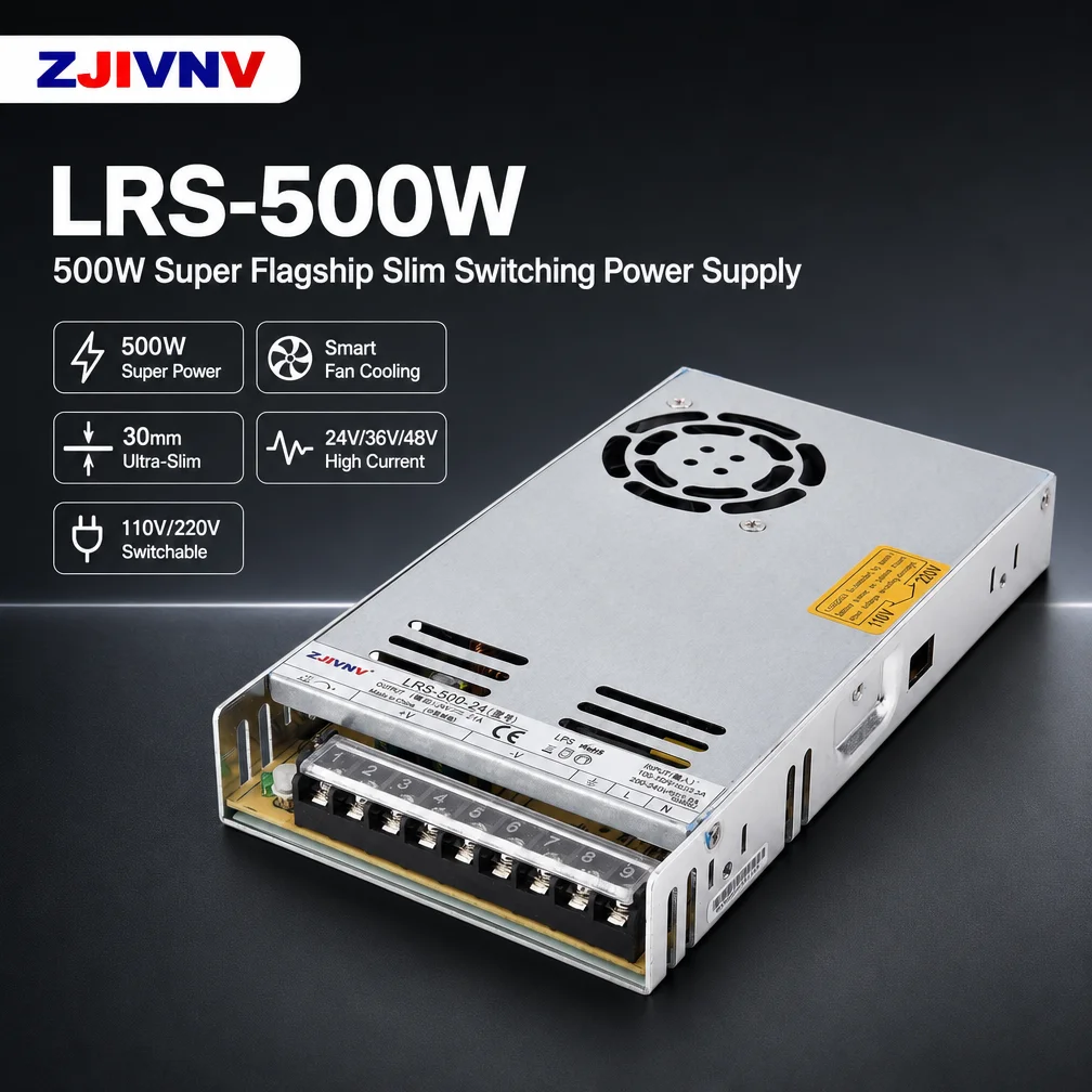 LRS-500 500W AC 110V 220V to DC 12V 24V 36V 48V Single Output Slim Switching Power Supply for Industry 3D Printer CNC