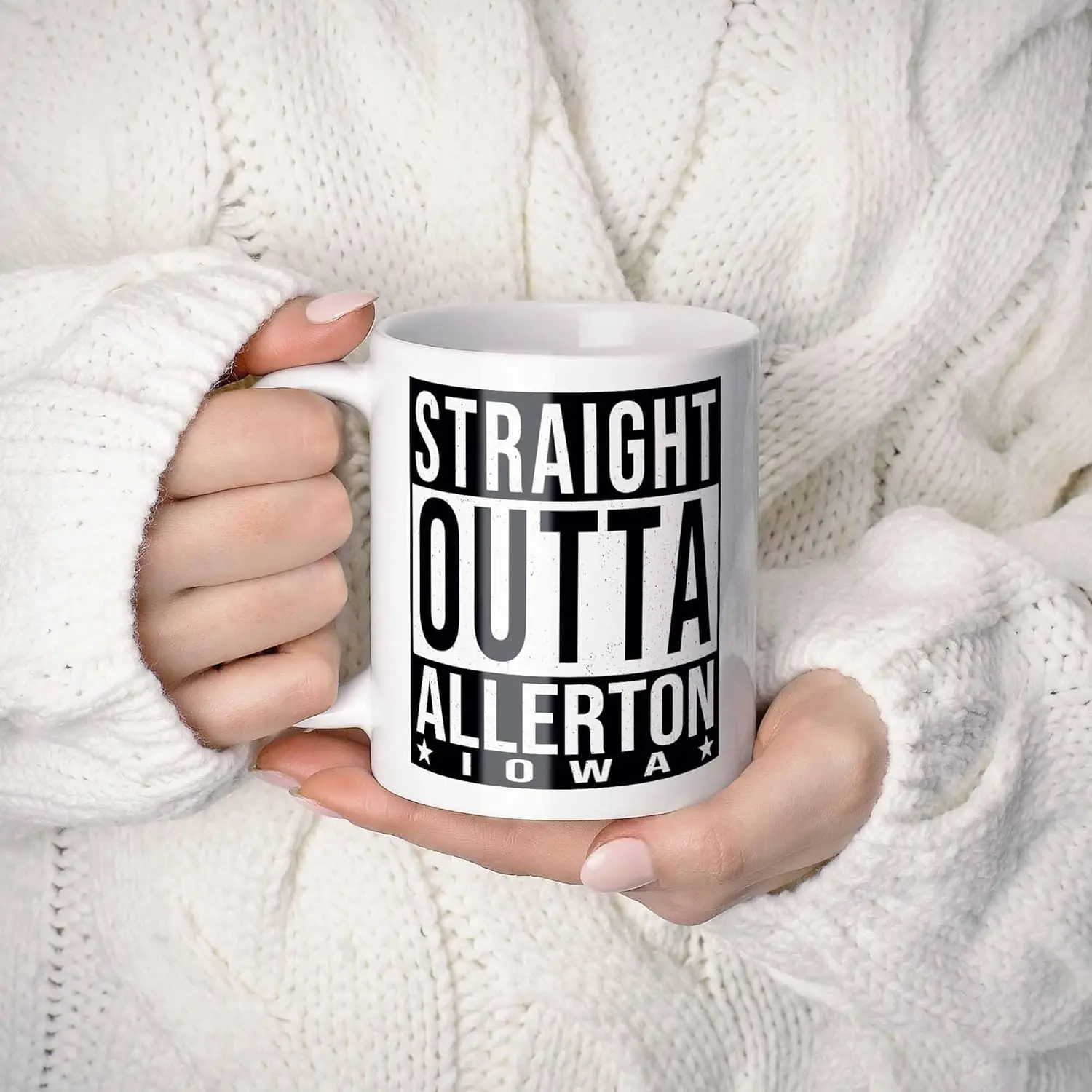 Straight Outta Allerton Iowa (IA) Souvenir Coffee Mug. Funny, I Love City Gift For Men Women Birthday Mothers Day Fathers Day