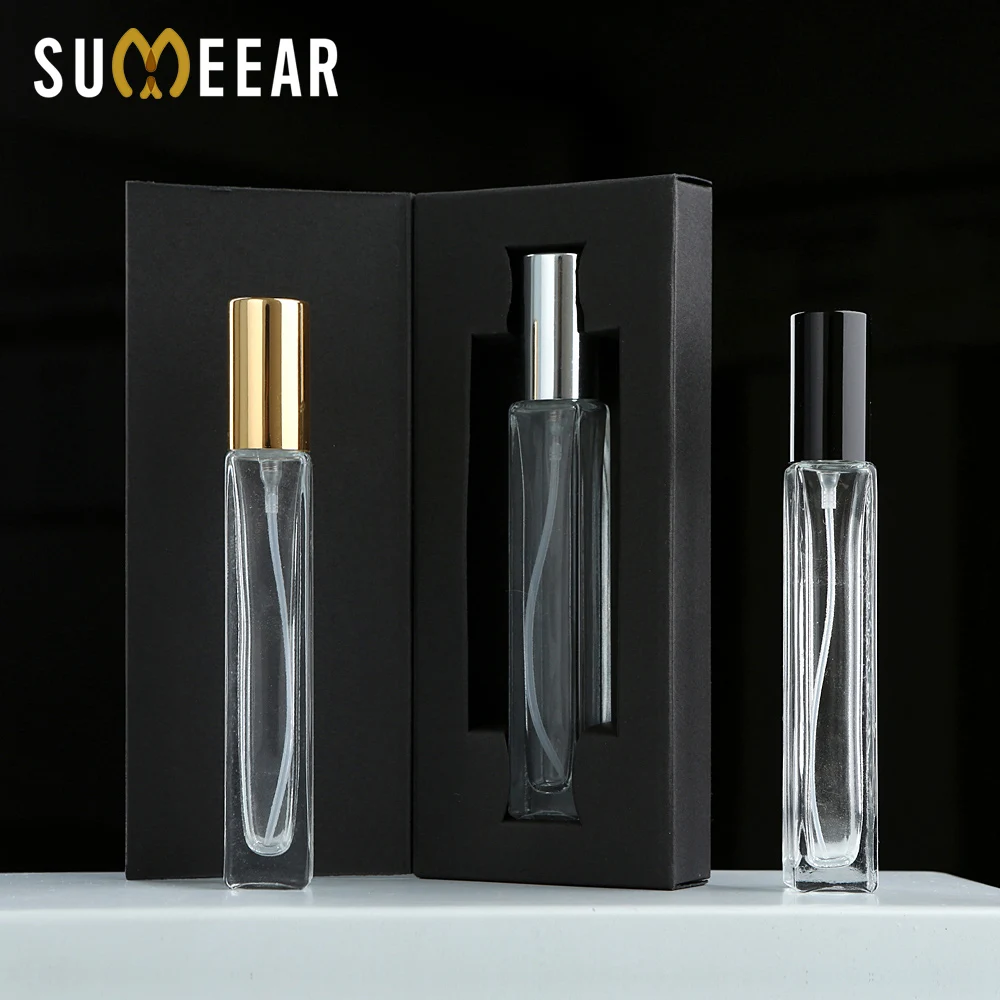

30 PCS 10ml Square Transparent Glass Spray Bottles (Empty) with Packing Boxes, which can be used as sample vials.