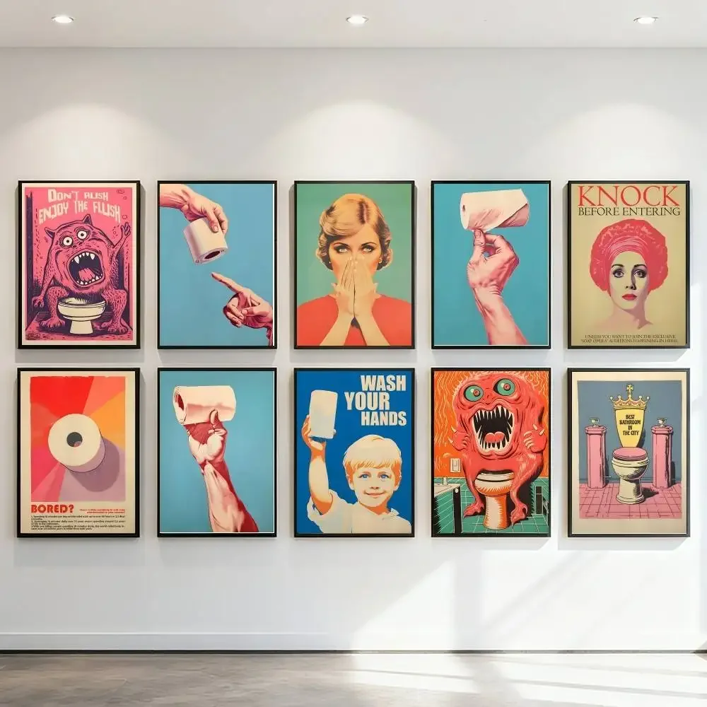 Knock Before Entering Let It Go Wash Your Hands Funny Toilet Poster Art Print Anime Style Home Decor Ideal Gift Perfect Decor