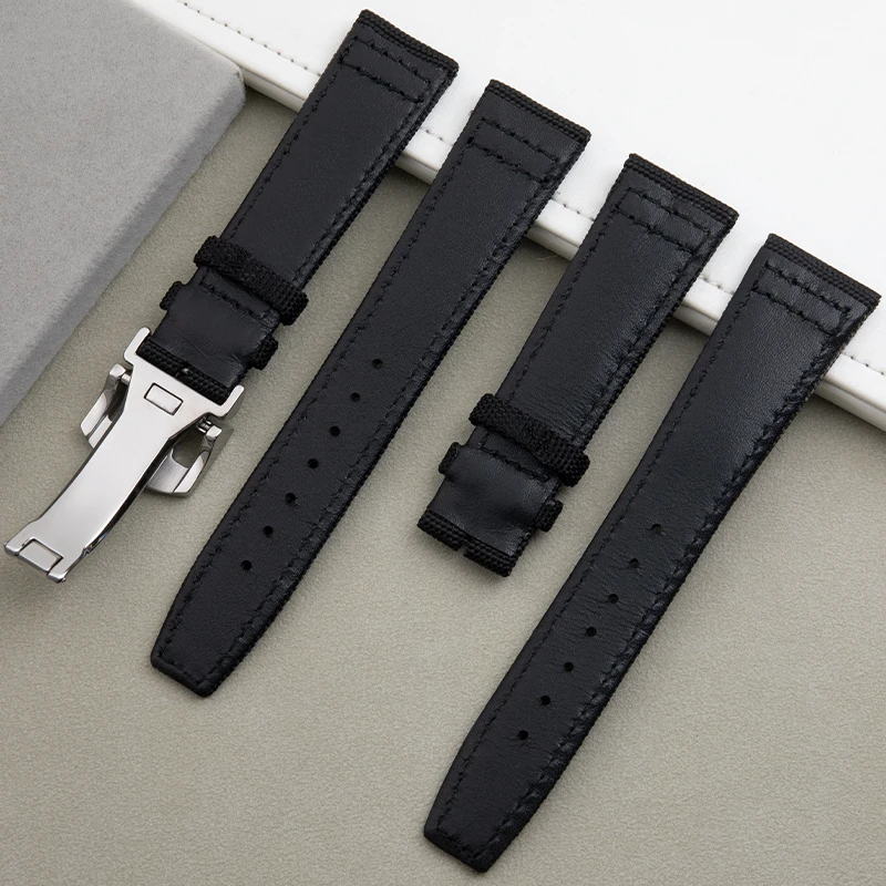 20mm 21mm 22mm Black Fabric Nylon Leather Watchband For IWC Strap PORTOFINO PILOT'S WATCHES Mark 18 Men's Accessories