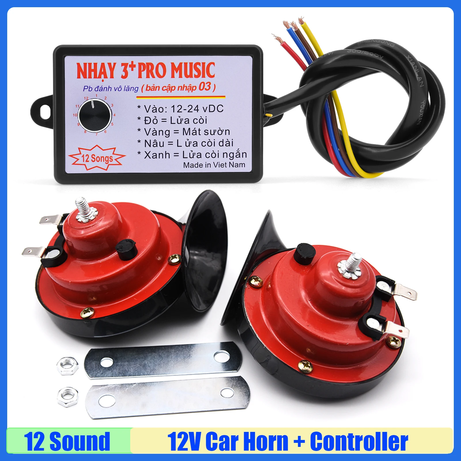 

12 Sound Musical Electronic Horn Controller 3+Pro Horn Speaker Sound Control with Snail Horn 12V Loud Sound Car For Motor Custom