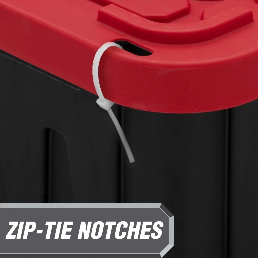Heavy Duty Large 27 Gallon Plastic Storage Container with Snap Lock Lid Black and Red Tote Bin for Organizing