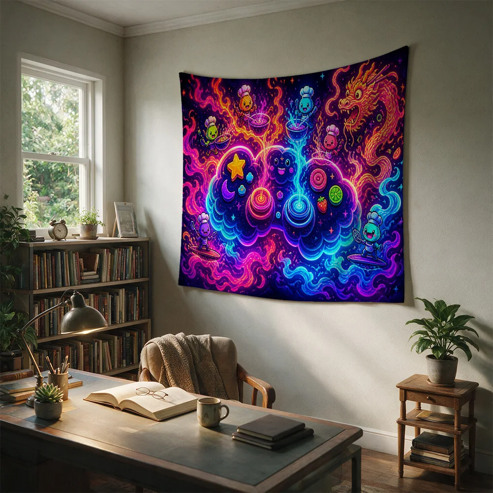 Vibrant Psychedelic Galaxy Dream Art Tapestry Boho Wall Hanging Colorful Cosmic Unicorn Dragon Decor