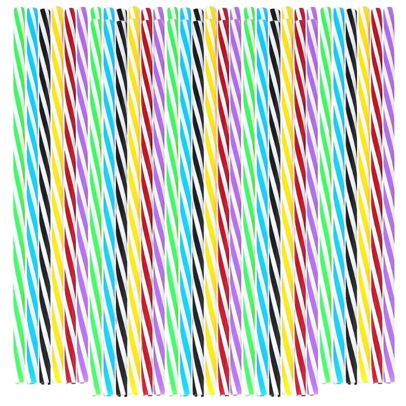 50Pcs 재사용 가능한 무지개 나선형 빨대 혼합 색상 빨대 행사를위한 소용돌이 디자인이있는 재사용 가능한 빨대