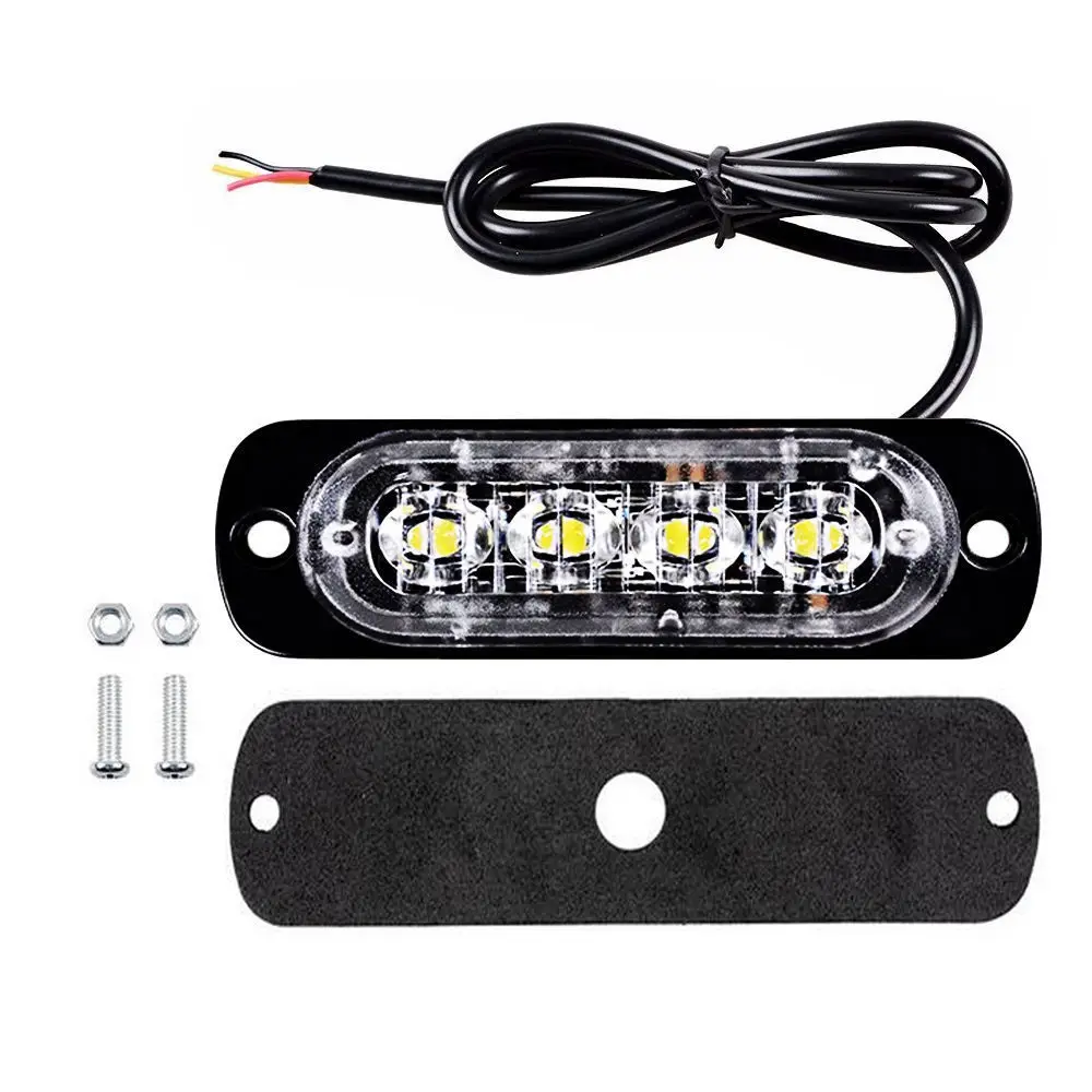 4PCS 12V 24V Warning Strobe Lamp Car 4LED Emergency Lighting Flashing Light Truck Strobe Grille Beacon Lamp Car Side Lights