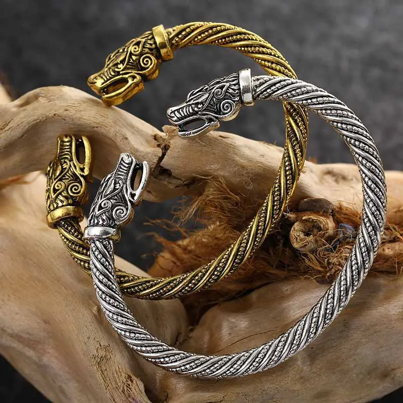 الرجعية الرجال أساور مجوهرات فايكنغ مزدوجة الذئب رئيس افتتاح سوار قابل للتعديل الكفة سوار السائق دراجة نارية مجوهرات 2024 جديد