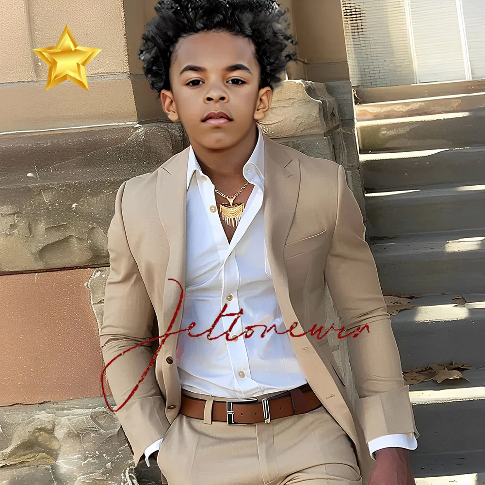 Khaki Boys Suit 2 Piece Set 2 Button Jacket Pants Formal Wedding Kids Tuxedo Slim Fit Blazer 2-16Year
