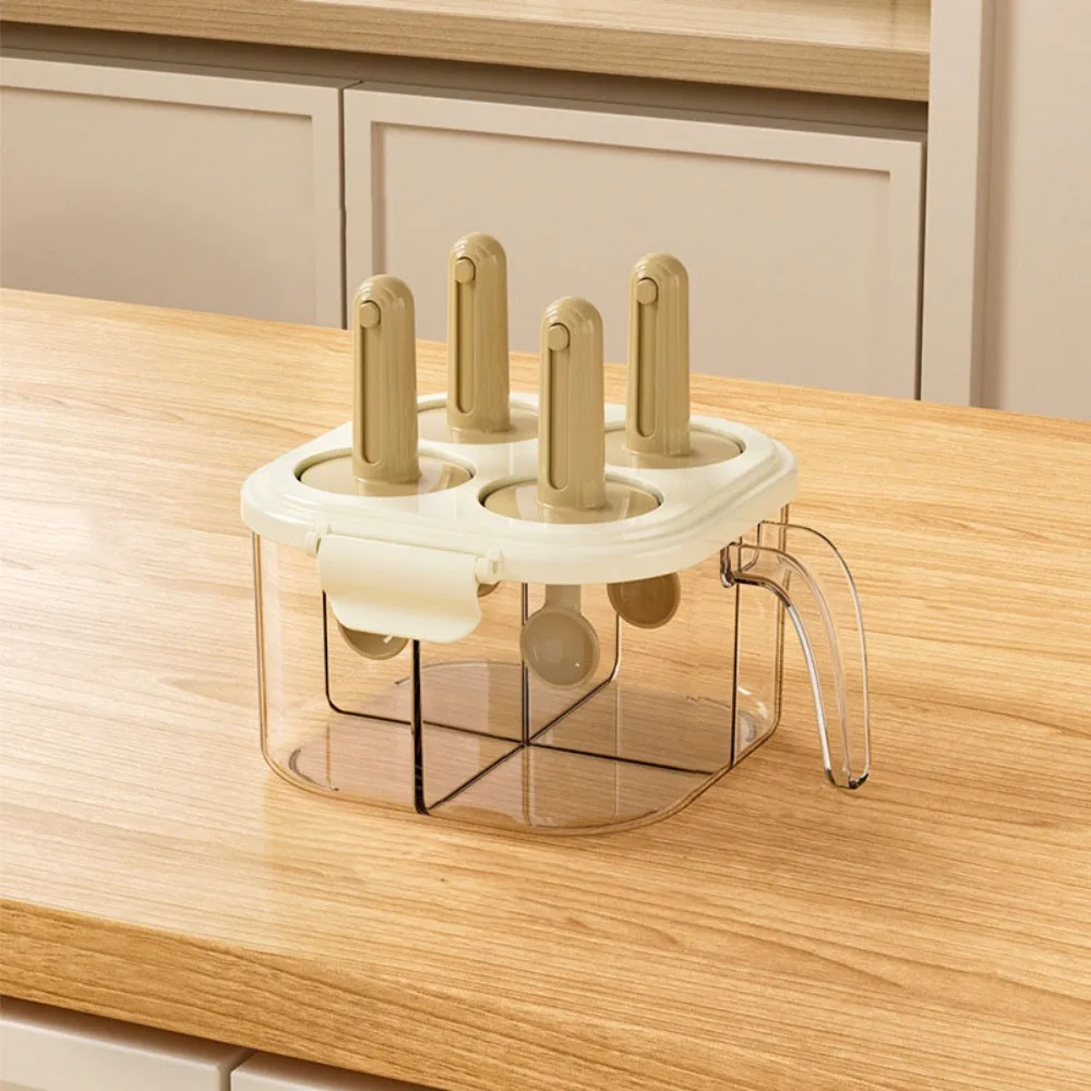 

4 Compartment 4-in-1 Spice Dispenser With Spoon Dustproof Clear Condiment Canister Comfortable Handle Good Sealing