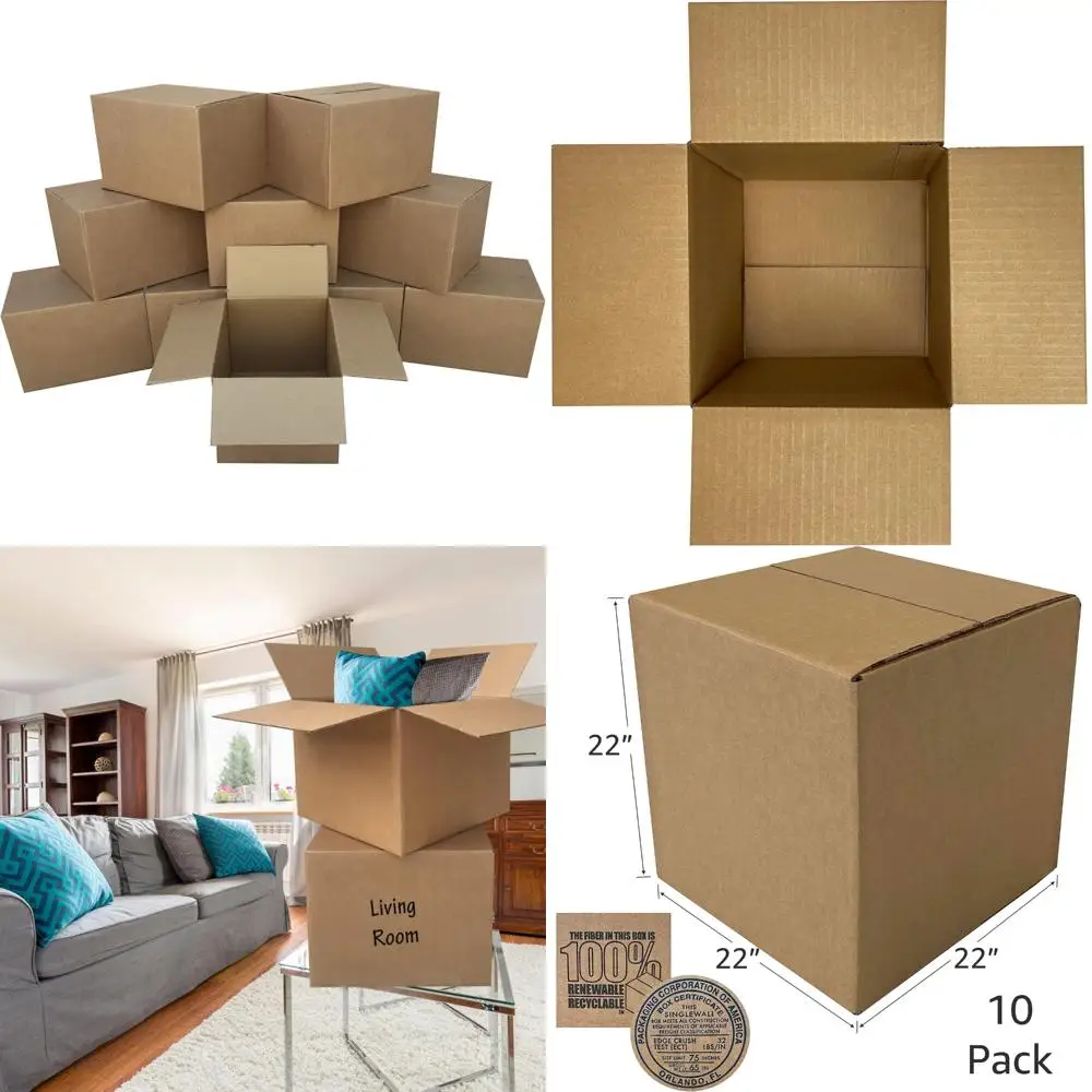 

Large Corrugated Shipping Boxes - 10 Pack, 22x22x22 Inch, Durable Mail Packaging