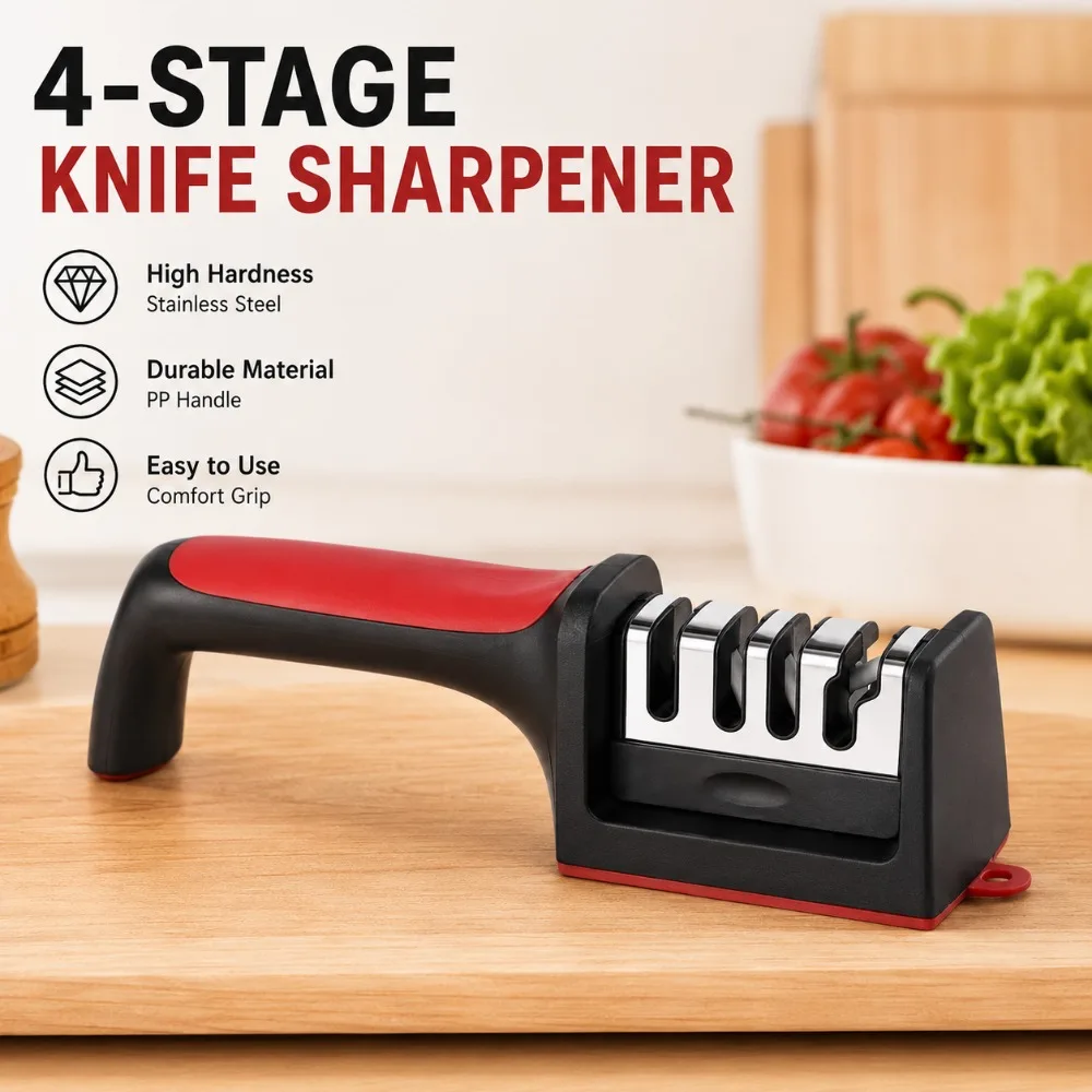New Household Multi-Functional Hand-Held Three-Purpose Black Sharpening Stone Kitchen 3/4-Segment Knife Sharpener