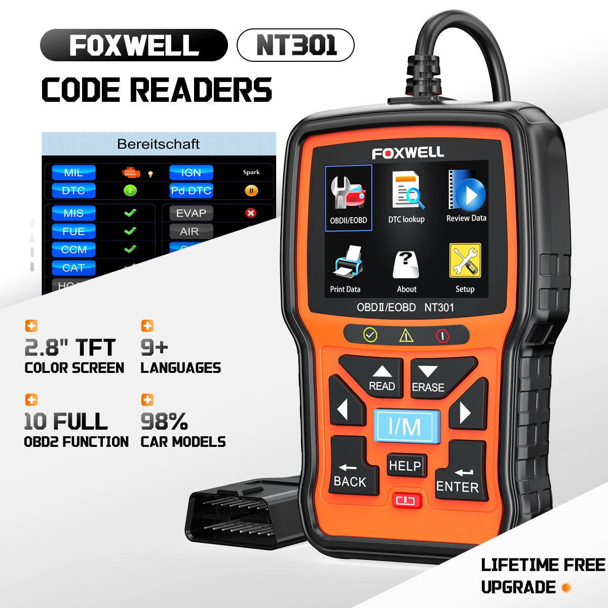 

FOXWELL NT301 OBD2 Scanner Live Data Professional Mechanic OBDII Diagnostic Code Reader Tool for Check Engine Light