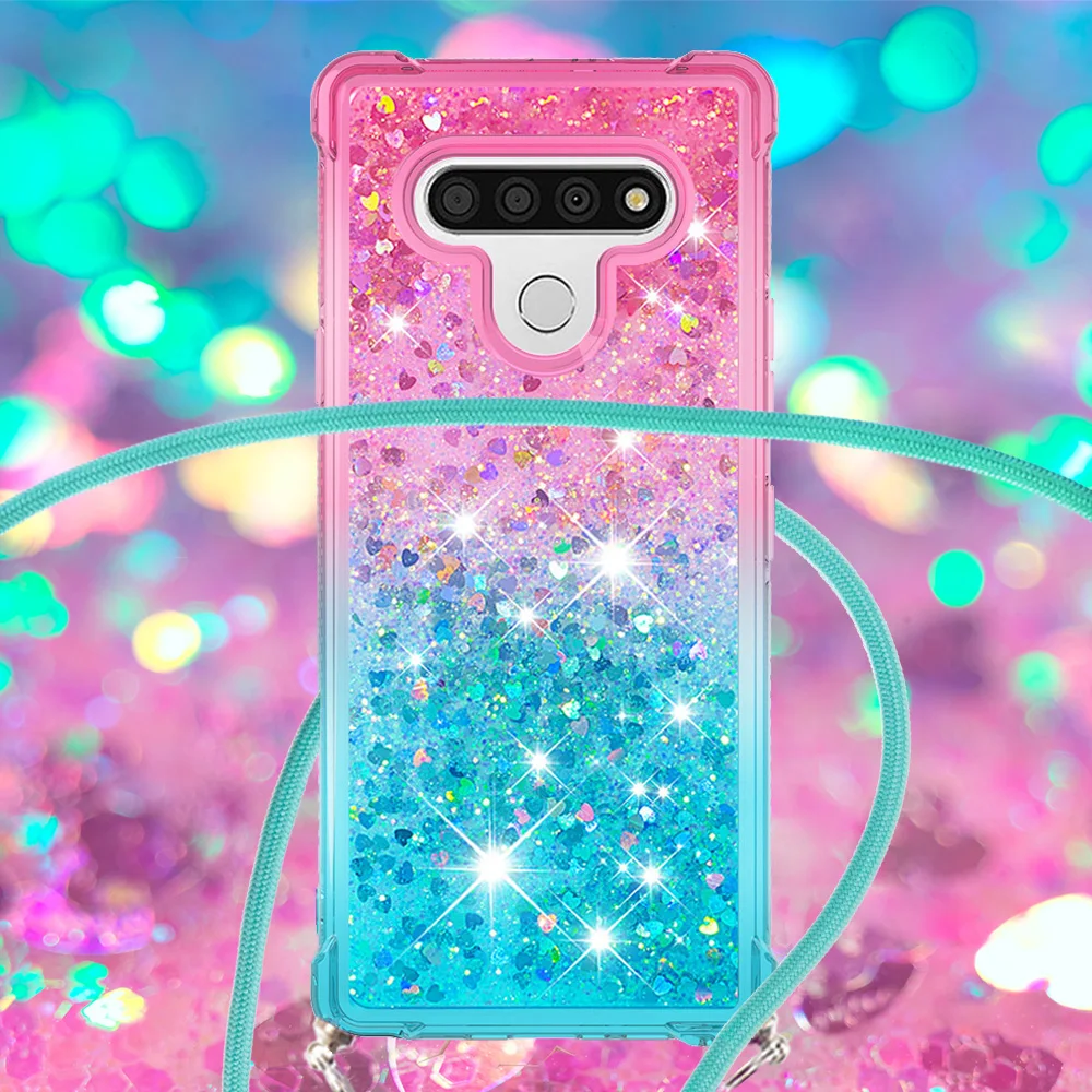 Colorful Gradient Quicksand Glitter Crossbody Case For LG Stylo 5/K31/K40/K51/K12 Plus/Q Stylus/Stylo 4/LV3 K8 2018/G9 Velvet