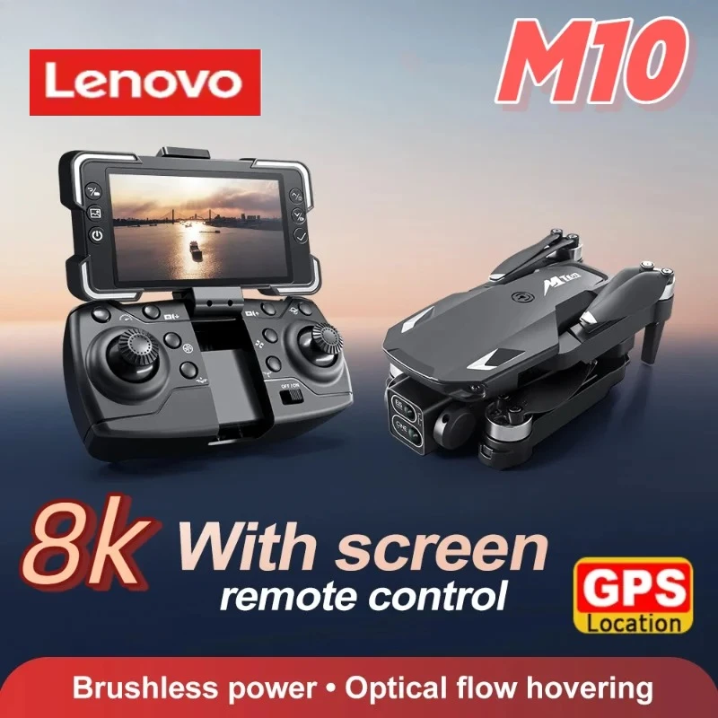 

Профессиональный дрон Lenovo M10 8K HD с двойной камерой, бесщеточным двигателем, экраном, пультом ДУ, 5G Wi-Fi и функцией обхода препятствий, квадрокоптер-игрушка