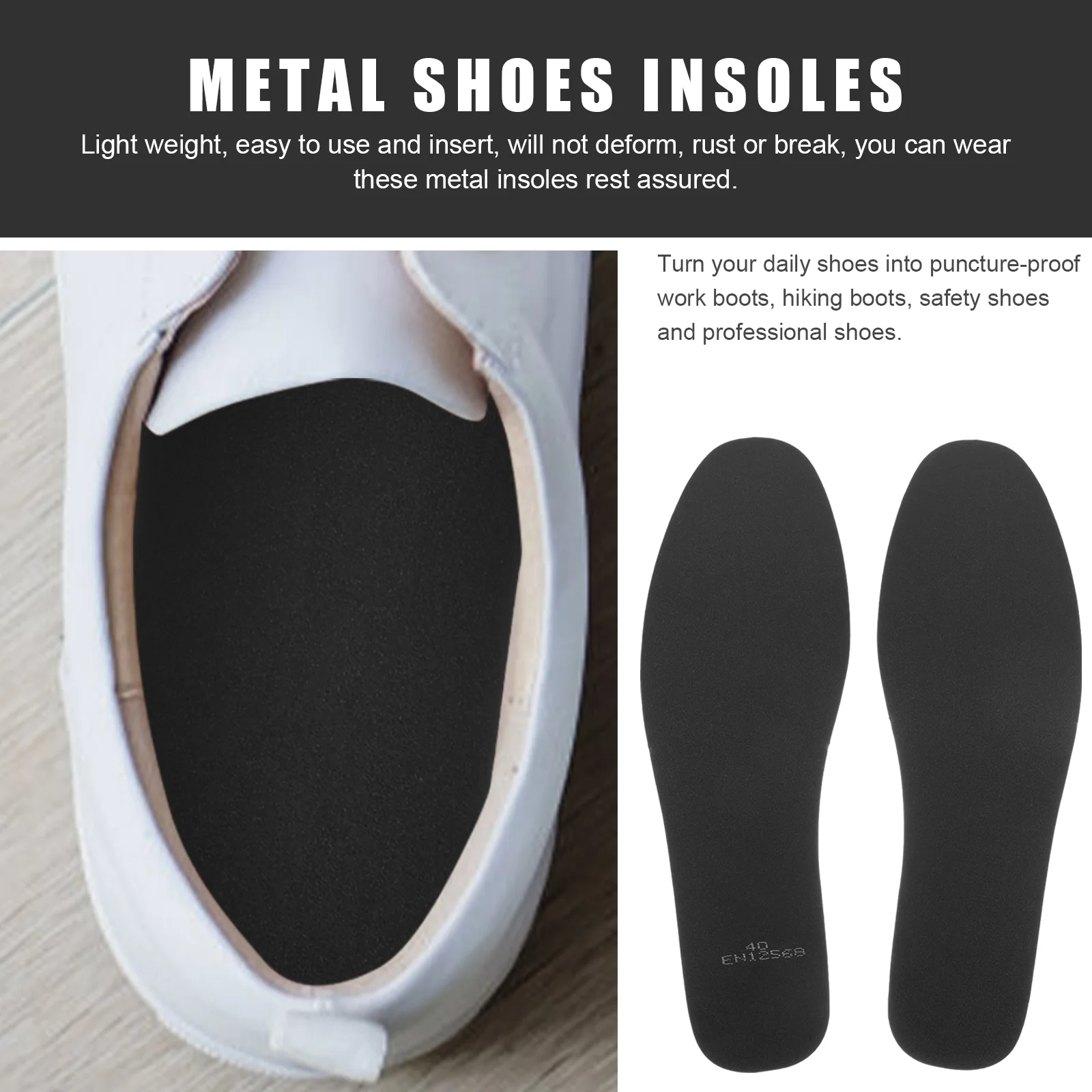 Insoles Stainless Steel Anti-nail and Anti-puncture for Men Women Metal Boot Shoe Insert of Foot Black Inserts Shoes Men's