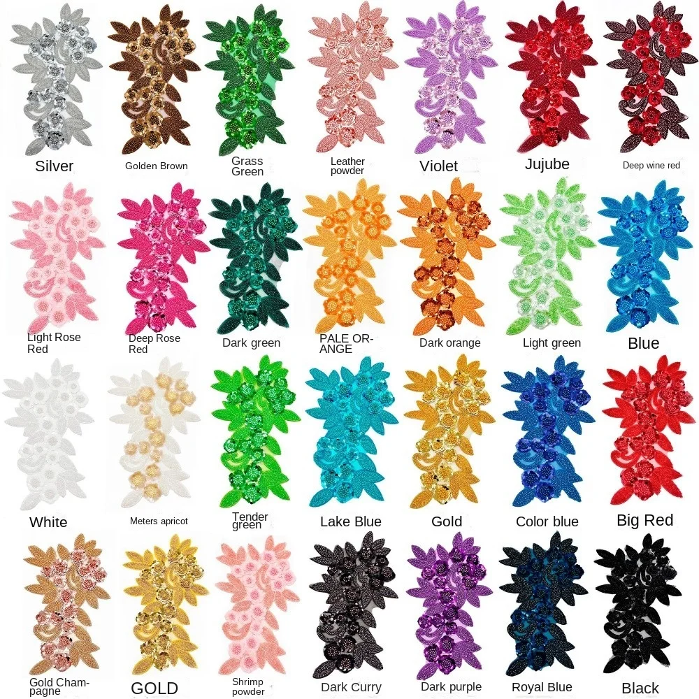 New 3D Flower Mesh Sequin Embroidery Cloth Sticker DIY Handmade Floral Lace Fabrics Applique Girl