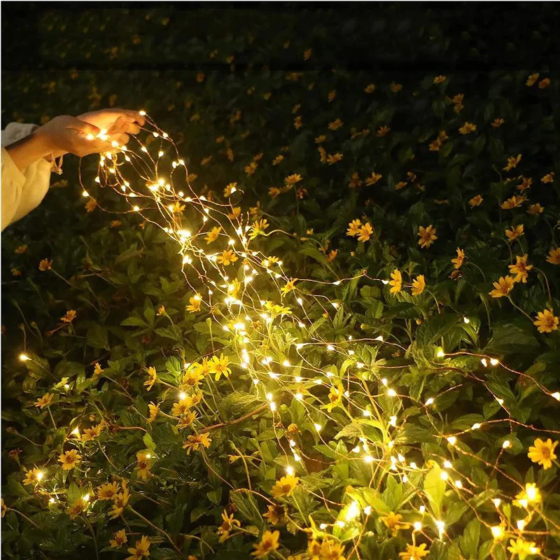 1pc Solar Waterproof Copper Wire Lighting String 8 Modes Holiday Lights Wedding Party Yard House Porch Gate Outdoor Decoration