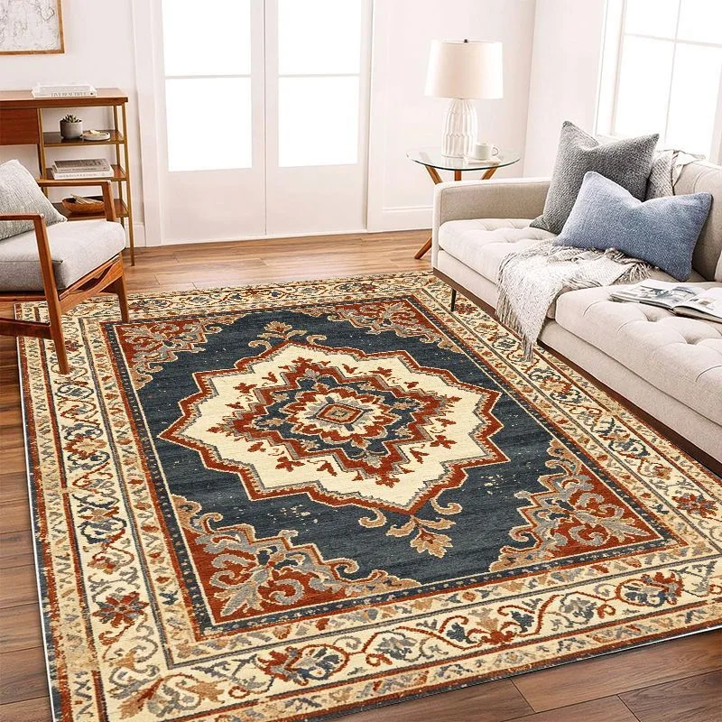 VIKAMA Vintage Dark Blue Medallion Persian Area Rug Non Slip Washable Large Floor Mat for Living Room Farmhouse Home Decor