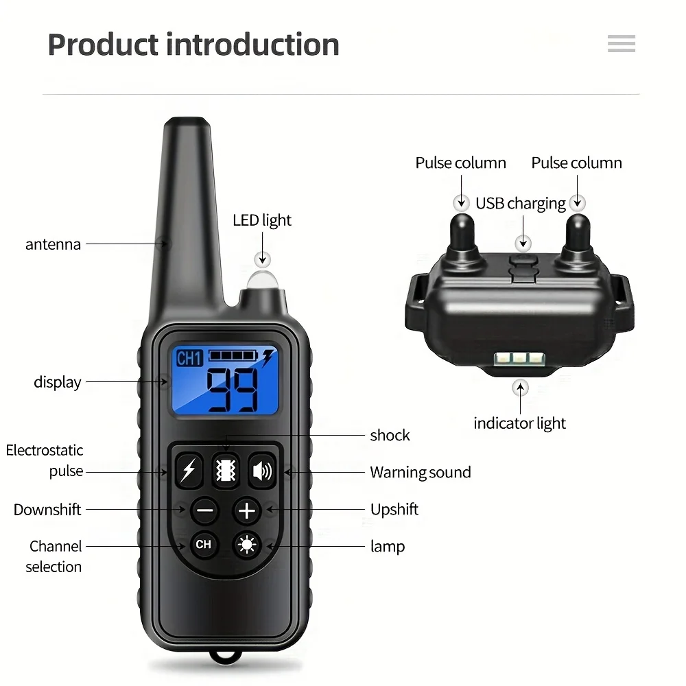 Collare antiurto per cani con telecomando, collare elettrico per addestramento cani, ricaricabile impermeabile, collare antiurto per cani con luce