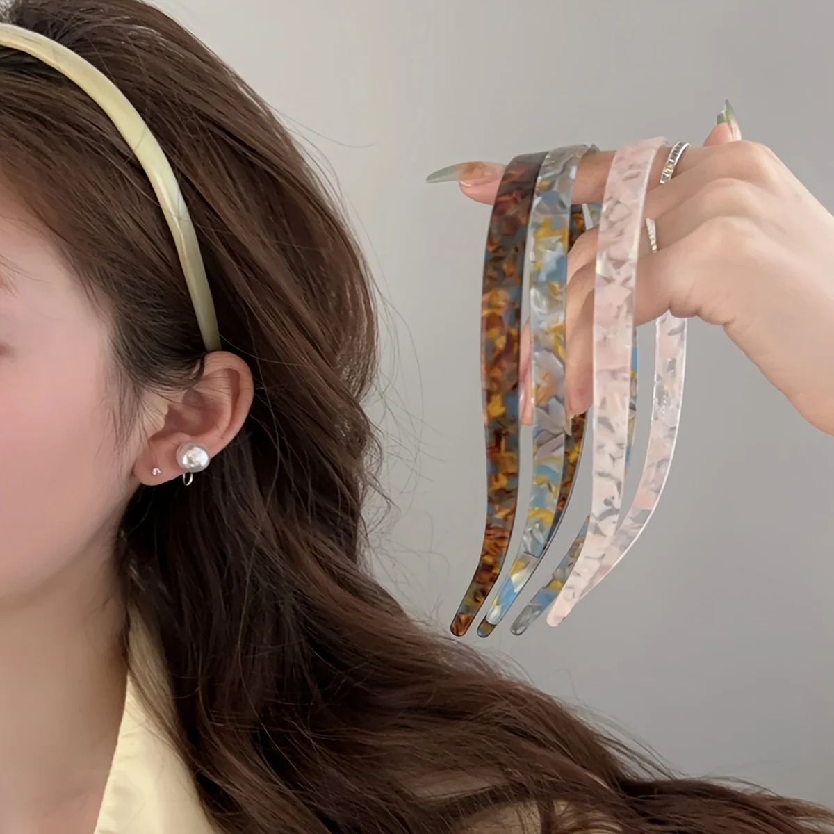 

1 Ladies Non-Clamping Ear Bone Hair Accessories Acetic Acid Headband Headband High-End Hairband Girls 2024 New Summer Elegant He