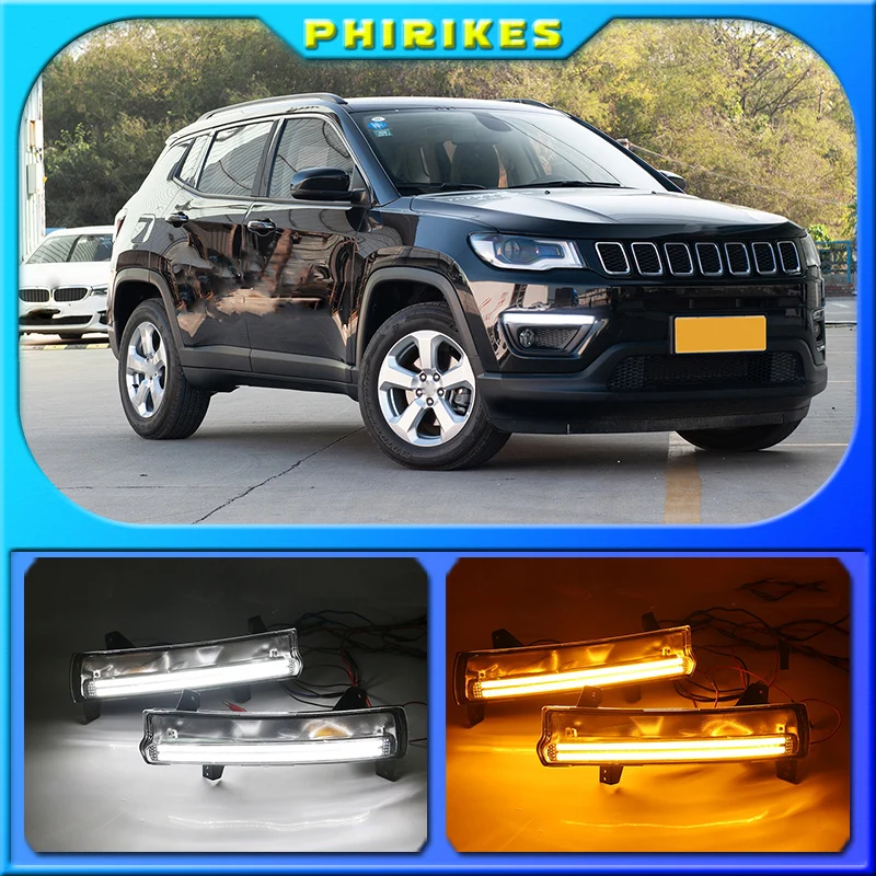 

1 Pair For Jeep Compass 2017 2018 2019 LED DRL Daytime Running Light Daylight Waterproof yellow Signal lamp