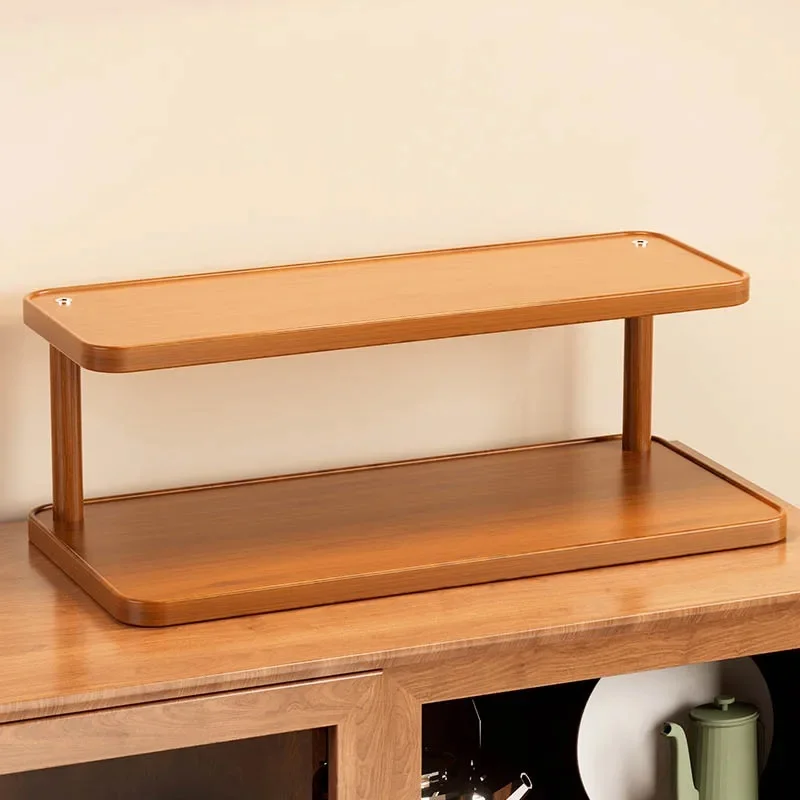 2-Tier Wooden Countertop Storage Shelf, Multilayer Desktop Organizer for Kitchen Tea Room Decor - view 2