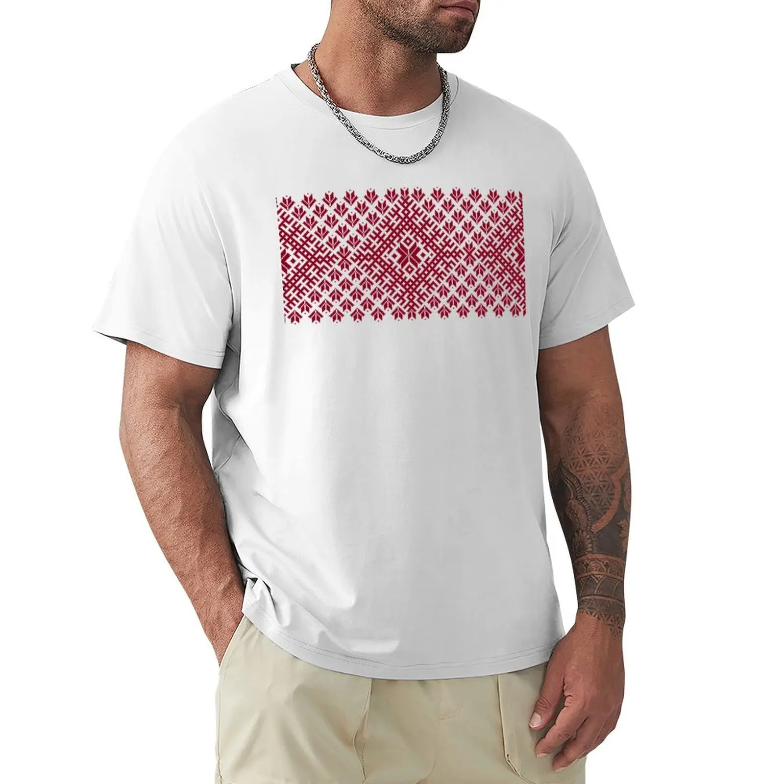 Red Latvian Lielvarde Belt motif T-Shirt boys whites plus sizes summer tops cute clothes sweat shirts, men