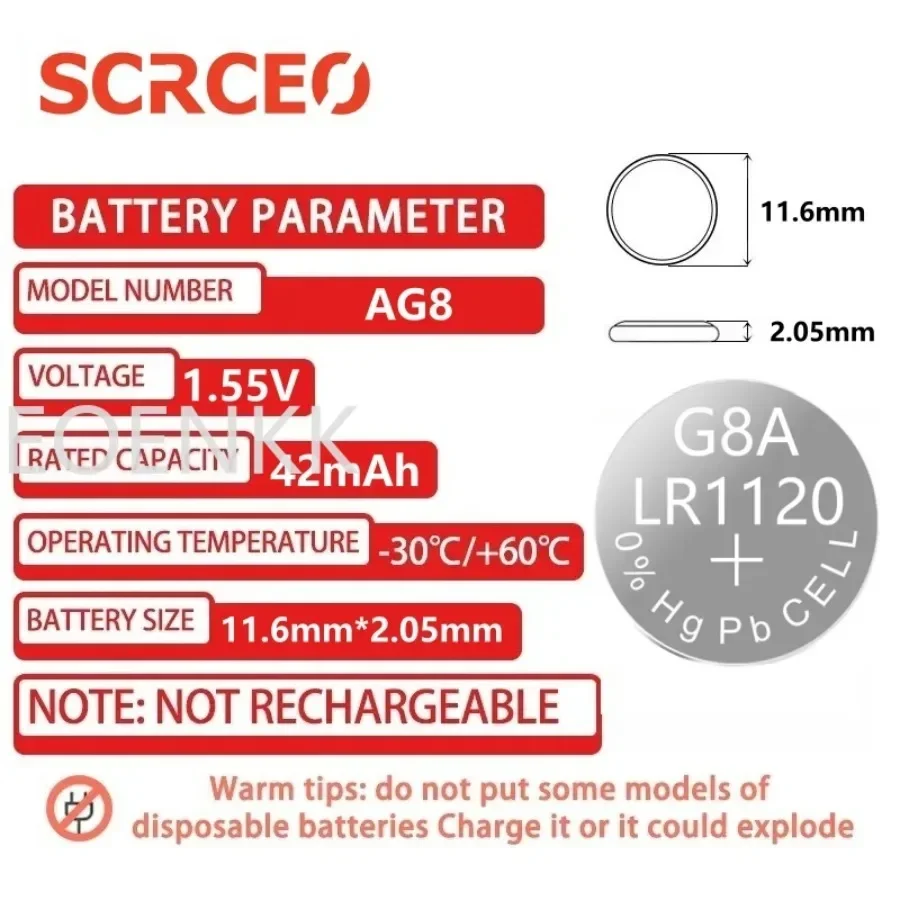 2-50PCS AG8 LR1120 391 SR1120 191 LR55 1.5V Button Coin Cell Battery for Watch Toy Remote Control Camera