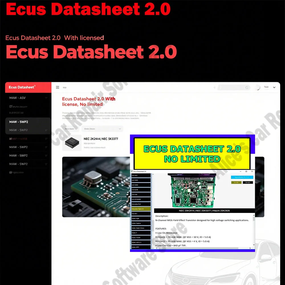 

Auto Repair Software obd2 scanner Ecus Datasheet 2.0 and Additional Information PCB Schematics with Electronic Components