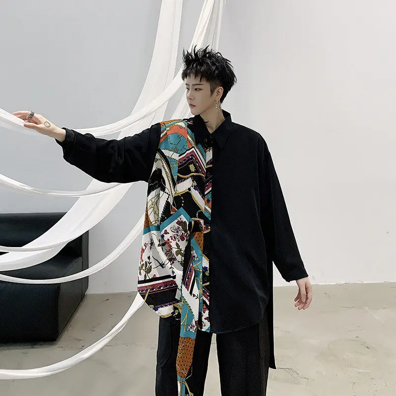 

Spring Summer Vintage Baroque Print irt Men's Women's Loose Versatile Long Sve Draped Collar Casual Polyester Fibre irt