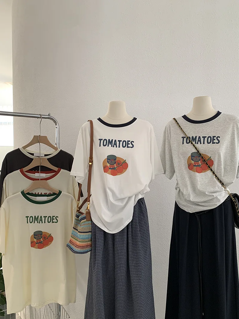 

Fashion Printed Loose Women T-shirt Short Sleeved O-neck Tops Tees 2025 New Summer Korean Style Casual Female T Shirts