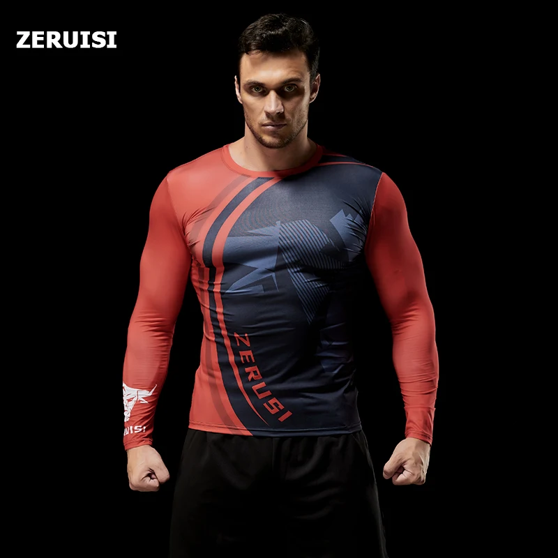 

Men's Long Sleeve 3D Printed Compression T-Shirt Quick Dry Tees For Gym Cycling Clothes