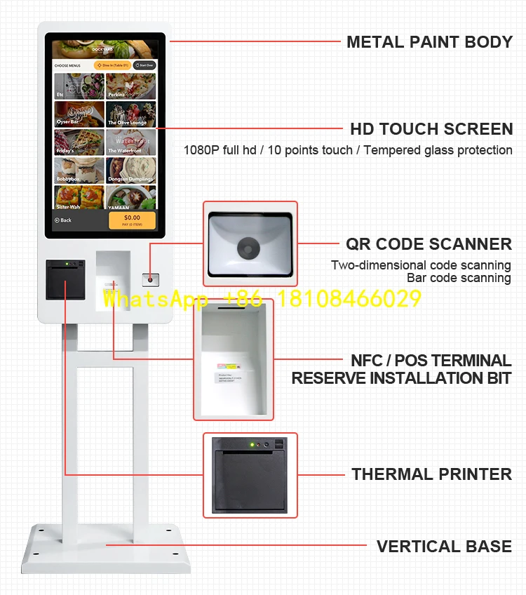Self- Ordering Payment Kiosk for Restaurant 27inch Touch Interactive Self Service Kiosk Pos System Self Ordering Machine