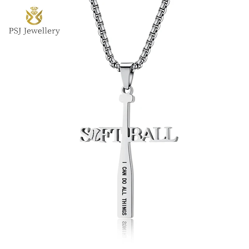 

PSJ Fashion Jewelry Trendy Baseball Shaped Silver / Black / Gold Plated Titanium Stainless Steel Pendant Necklaces for Men Women