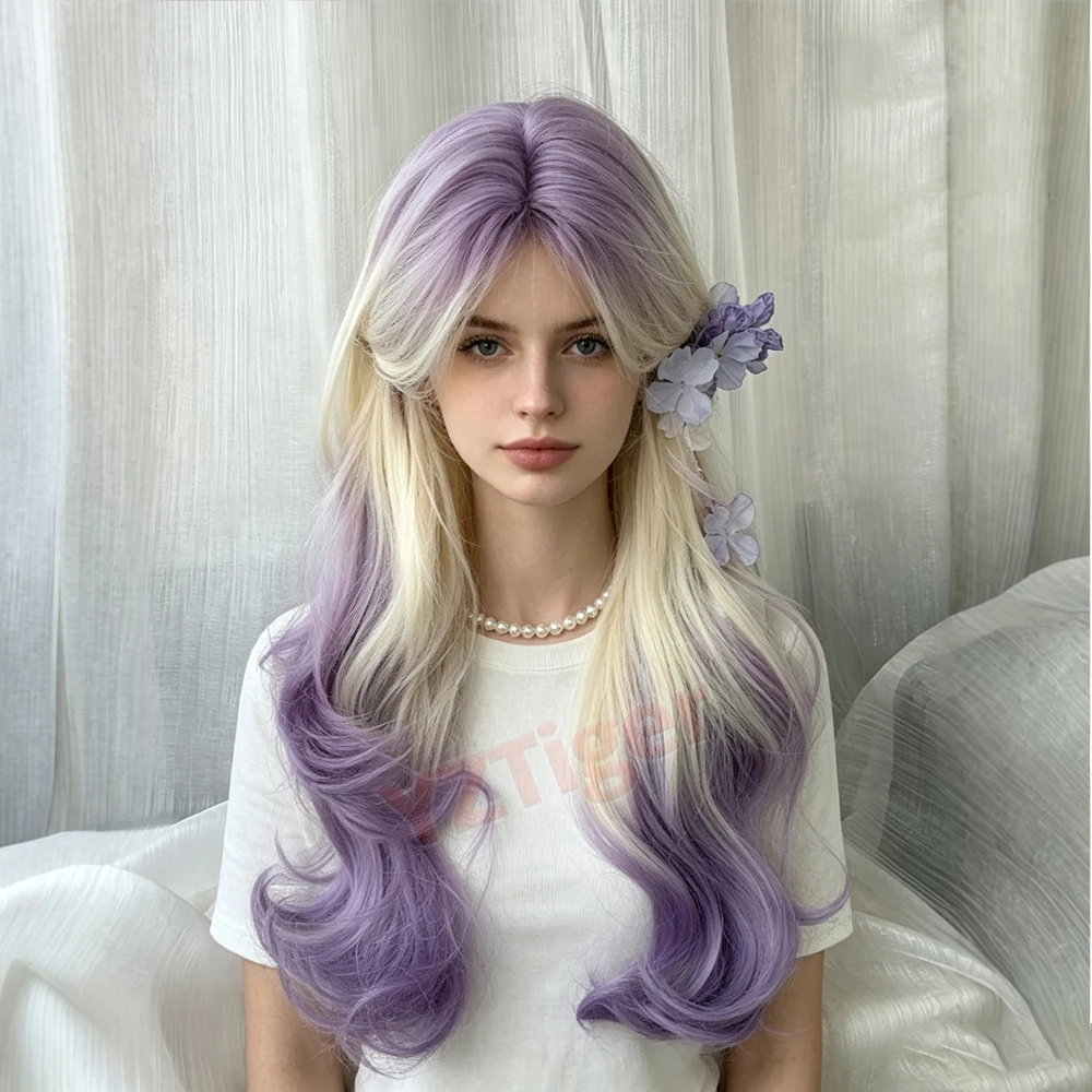 Long Curly Hair Synthetic Wig with Bangs For Women Halloween Cosplay Lolita Christmas Party Daily Use Natural Heat-resistant Wig