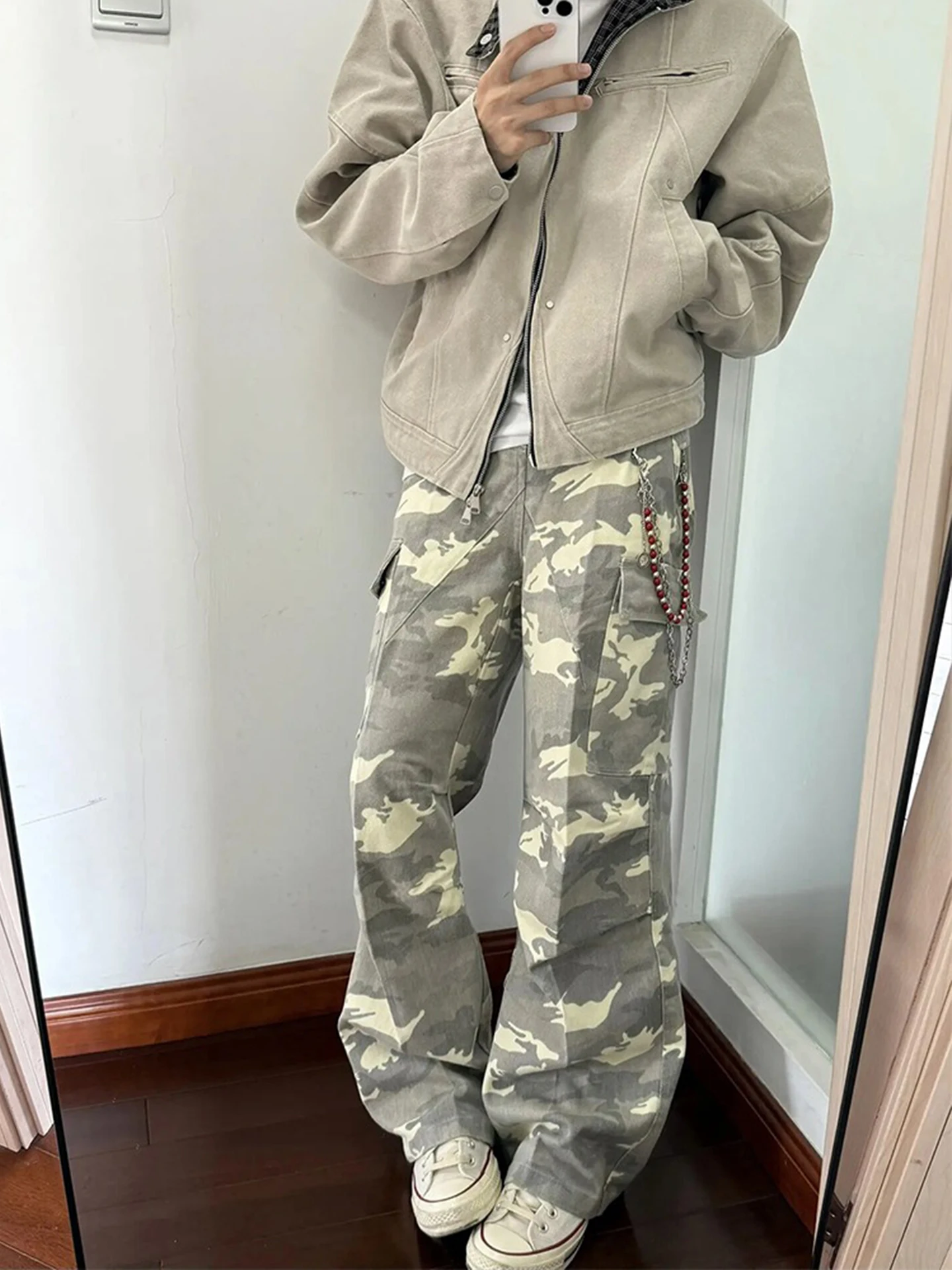 

American Retro Camouflage Work Pants Men's Autumn High Street Vibe Paratrooper Pants CleanFit Straight Leg Micro Flare Pants