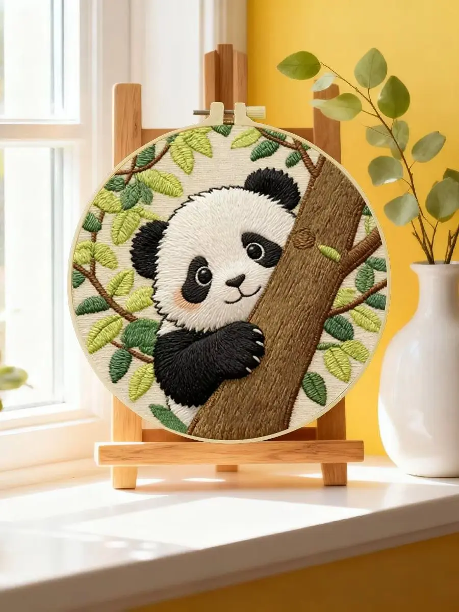 1 Stück 20X20CM/15X15CM 7,87/6,3 Zoll Panda-Stickerei-Starter-Kit DIY-Kit DIY-Stickerei-Set Handarbeiten Malerei Nadelkunst – Detail 6
