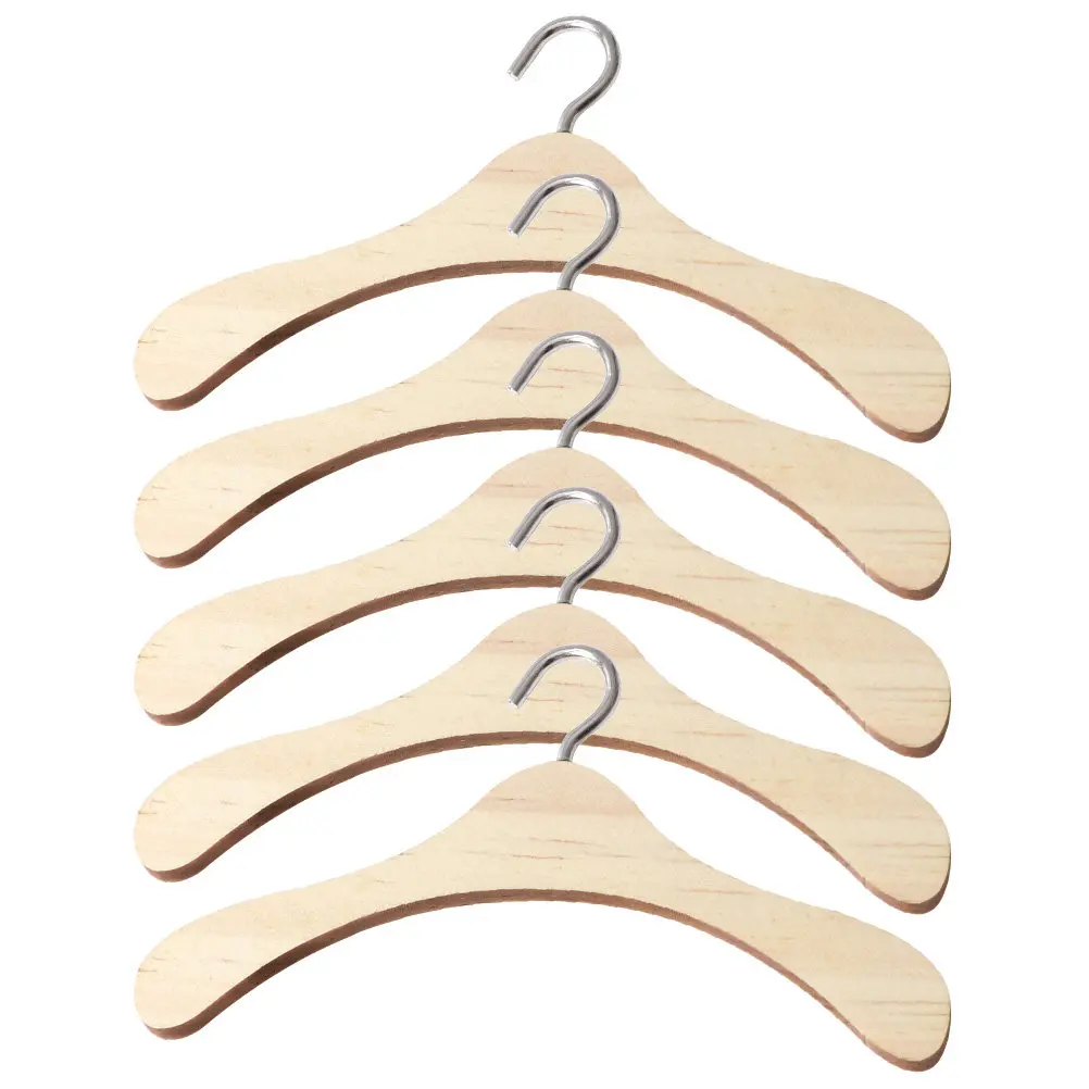 5Pcs Mini Wooden Hangers High Quality Smooth Surface for Miniature Clothes Coat Rack Wooden Clothes Rack Miniature Hanger