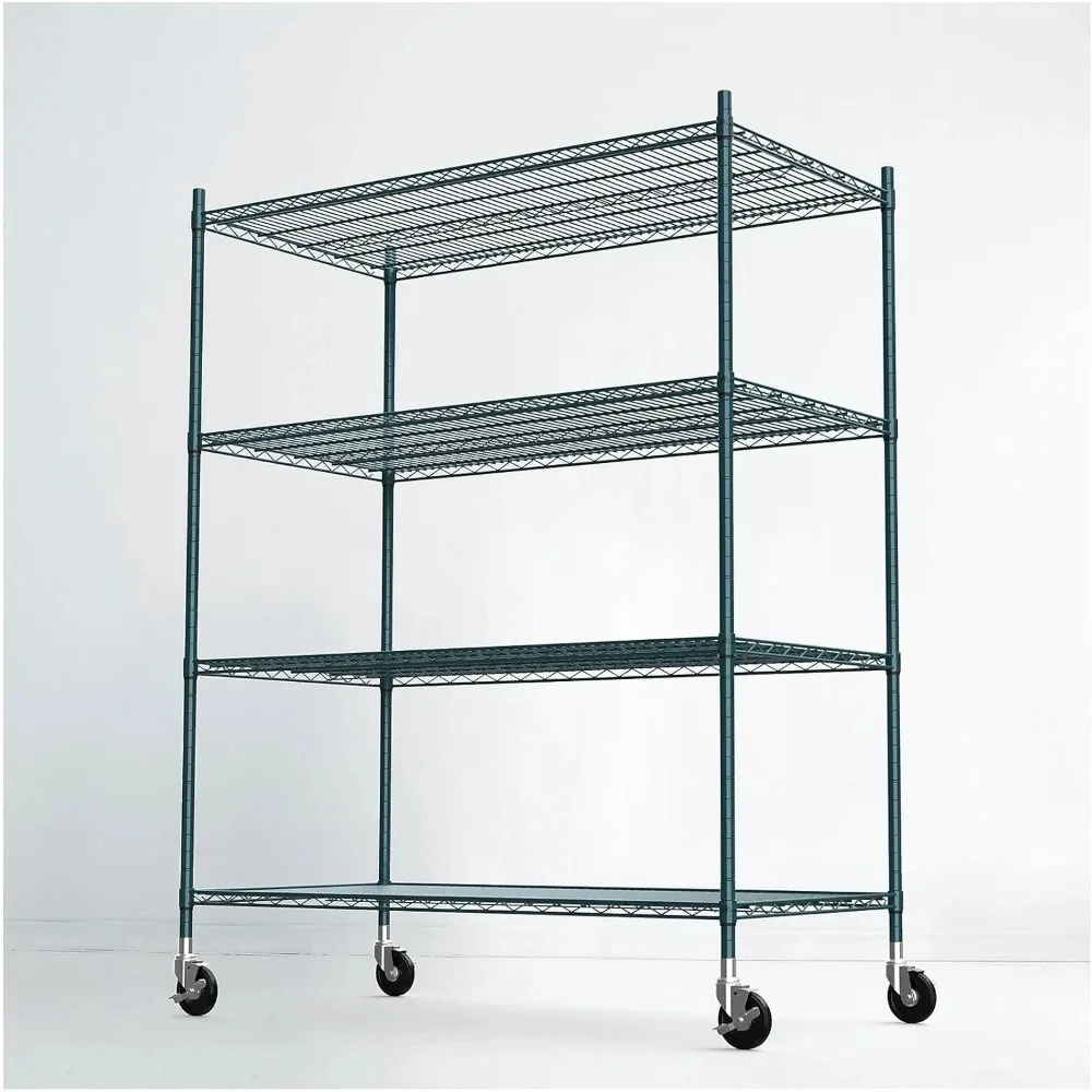 Сверхмощные стеллажи из стальной проволоки коммерческого класса, 18x60x63, подходят для влажной и сухой среды, зеленая эпоксидная отделка, 4-т.