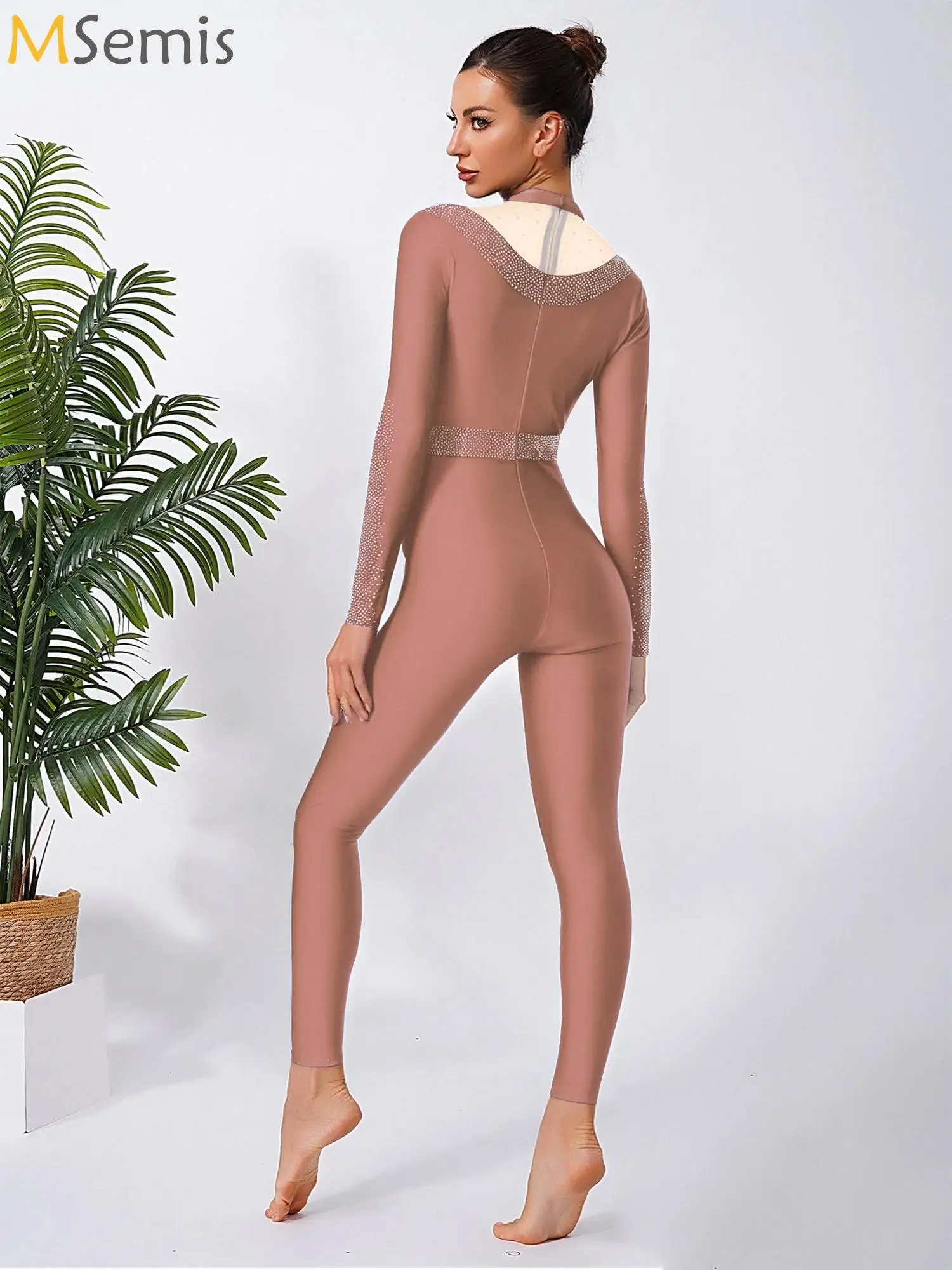 

Women Adult Rhinestones Figure Skating Costume Rhythmic Gymnastics Ballet Dance Unitards Jumpsuit Bodysuit Acrobatics Dance Wear